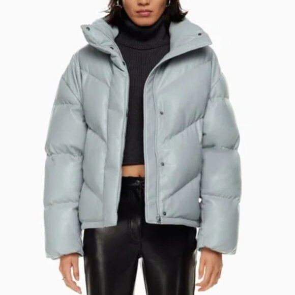 Aritzia Jackets & Blazers - Aritzia Wilfred The Cloud Super Puff Vegan Leather Down Puffer Jacket XXS Gray